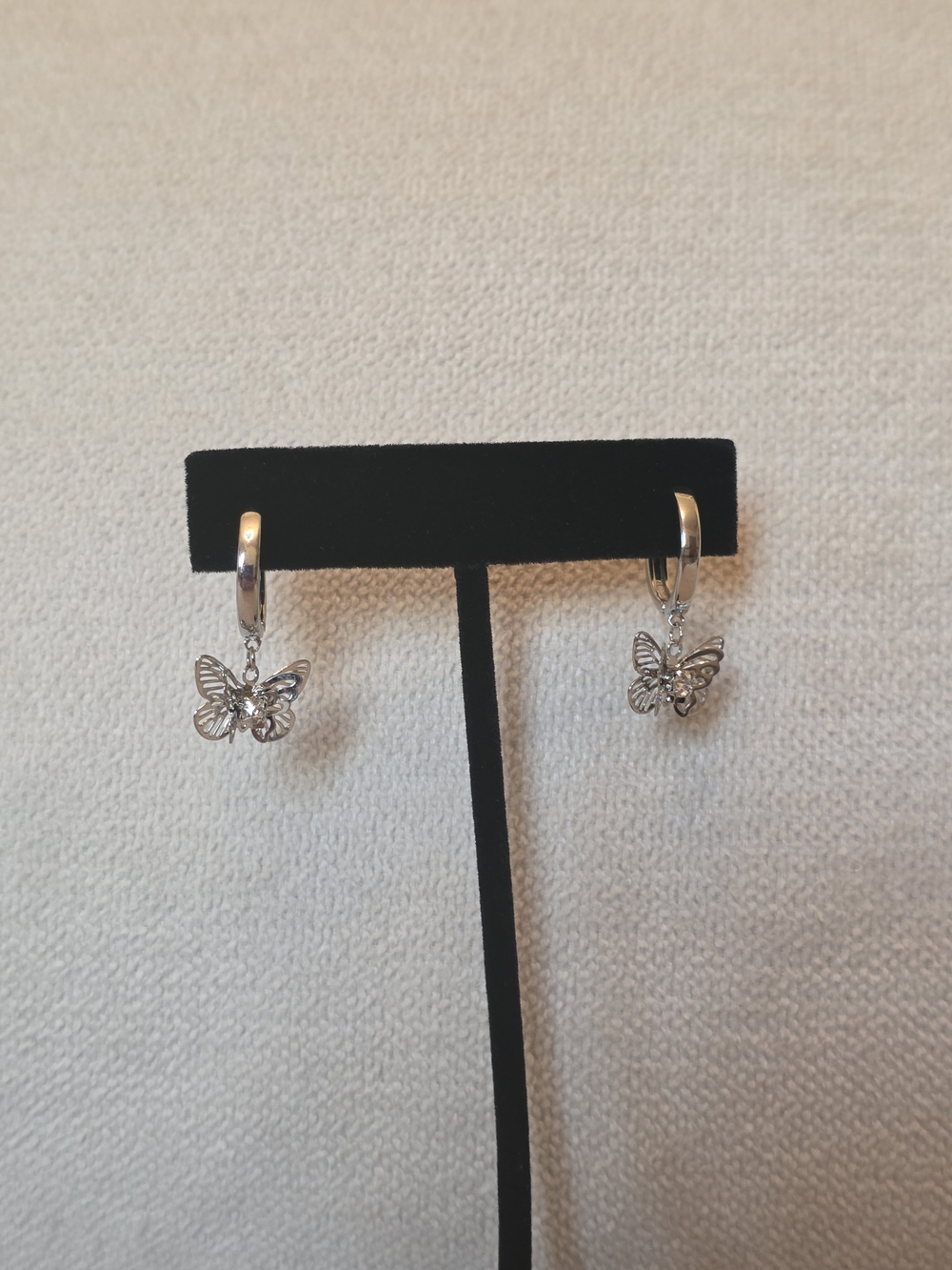 Silver Tone Layered Butterfly Rhinestone Hoop Earrings